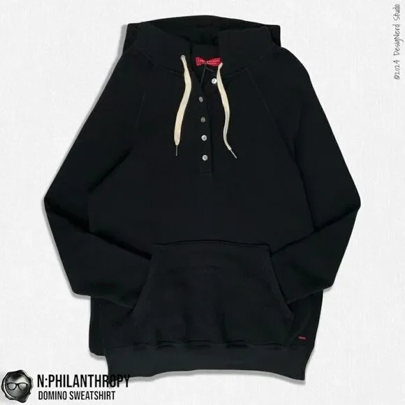 N:PHILANTHROPY DOMINO HOODIE HIGH-LOW SWEATSHIRT IN BLACK CAT WOMEN SIZE SMALL
